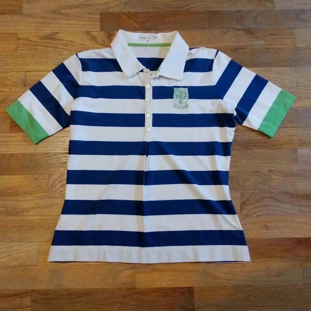 Women’s Striped Golf Polo Navy Blue White Size Medium Activewear
